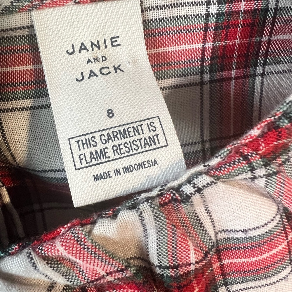 Janie and Jack Girl Goodnight Red White Plaid Nightgown Size 8 Christmas Holiday - Picture 3 of 6